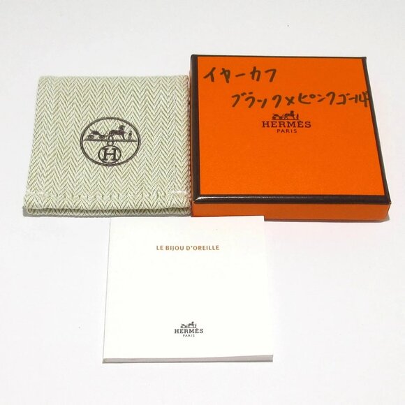 Auth HERMES Olympe - Rose Gold Black Leather Hardware None Clip On Earrings - Picture 4 of 6